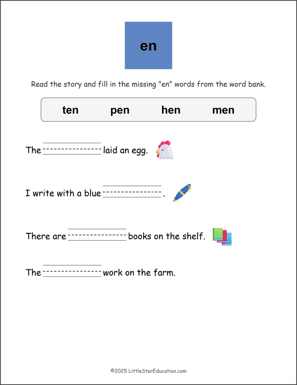 Word Family En Story Worksheet