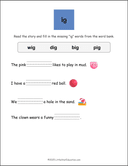 Word Family Ig Story Worksheet thumbnail 1