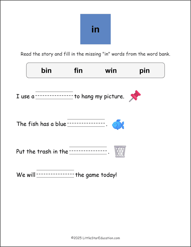 Word Family in Story Worksheet