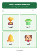 Elementary Phonics Flashcards Short E Sound thumbnail 1