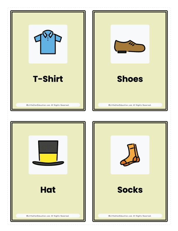 Kindergarten Clothing & Accessories Flash Cards