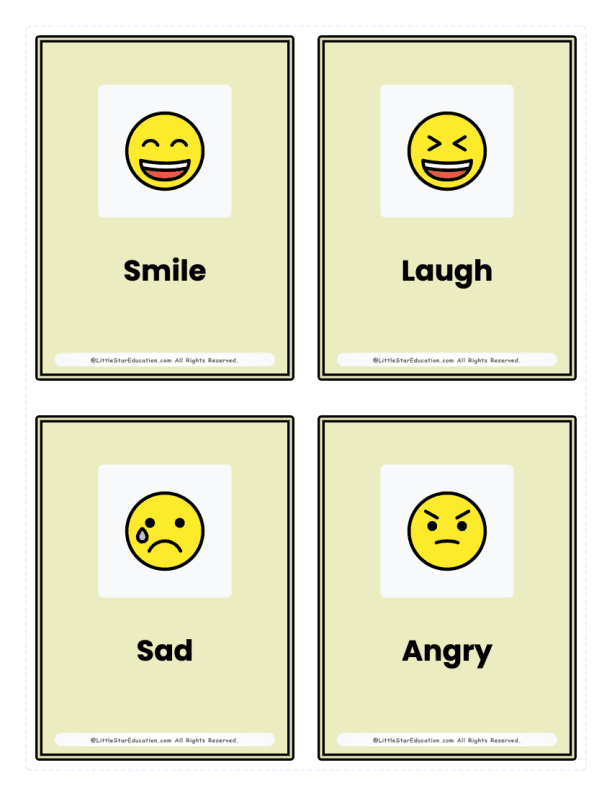 Kindergarten Emotions & Faces Flash Cards