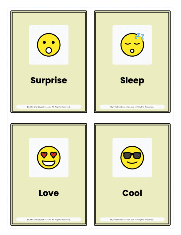 Kindergarten Emotions & Faces Flash Cards