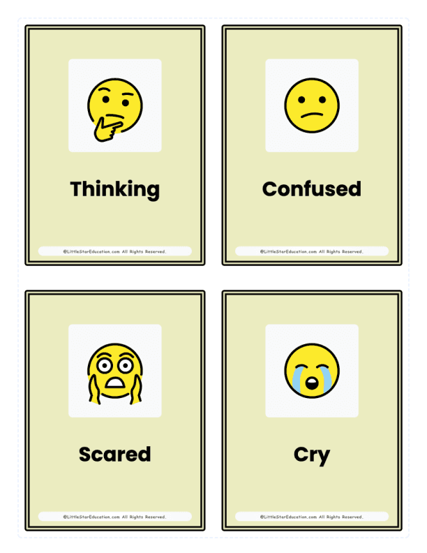Kindergarten Emotions & Faces Flash Cards