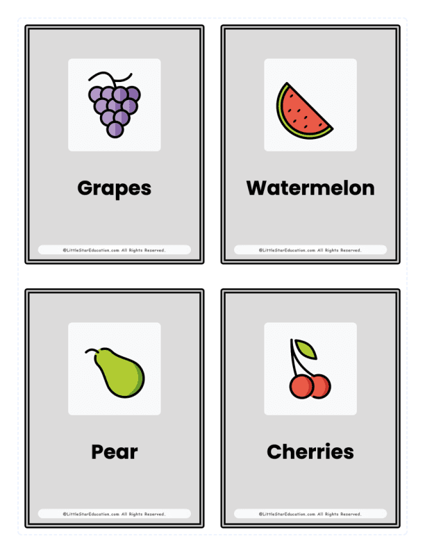 Kindergarten Fruits & Vegetables Flash Cards