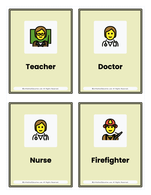 Kindergarten Occupations & Careers Flash Cards