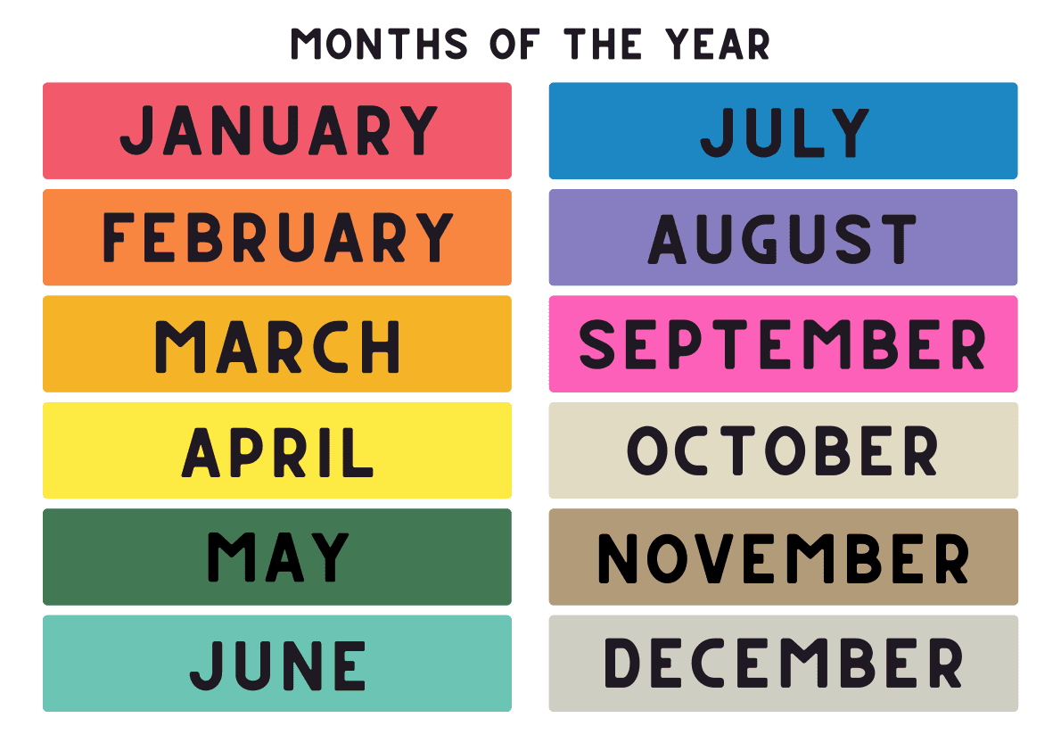 Months of the Year Poster in Colorful Simple Style