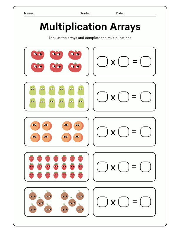 3rd Grade Multiplication with Arrays  Practice Worksheet