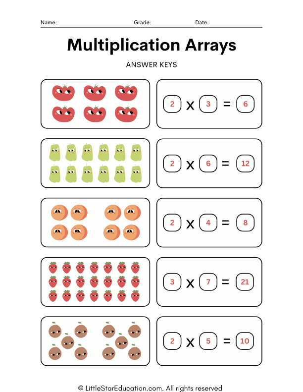 3rd Grade Multiplication with Arrays  Practice Worksheet