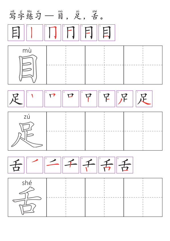 Chinese:  身体部位识字练习册 Chinese Body Parts Vocabulary and Writing Practice for Kids