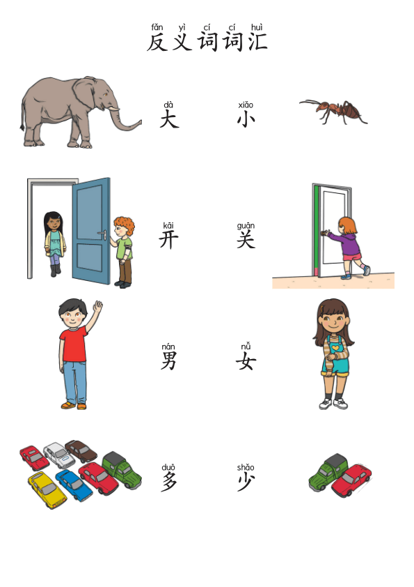 Chinese:  常用反义词识字练习册 Common Opposites Vocabulary Practice Book for Early Chinese Learners