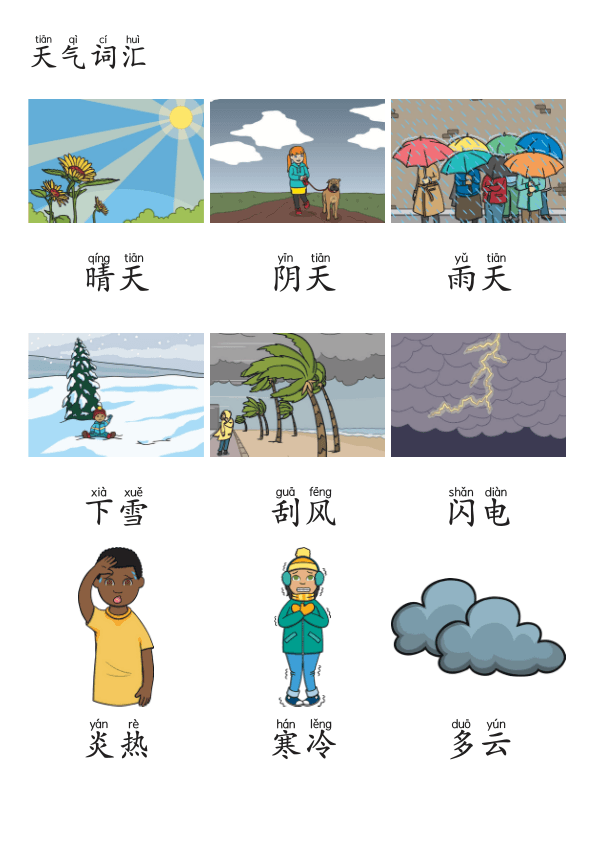 Chinese:  天气识字练习册 Weather Vocabulary and Chinese Character Practice for Early Learners