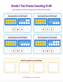 Grade K-1 Double Ten Frame Counting 11 to 20  Workbook thumbnail 9