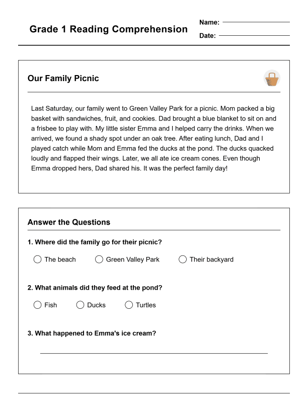 Grade 1 Reading Comprehension Workbook-Common Core