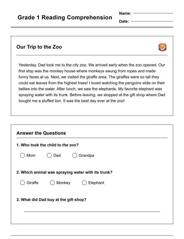 Grade 1 Reading Comprehension Workbook-Common Core