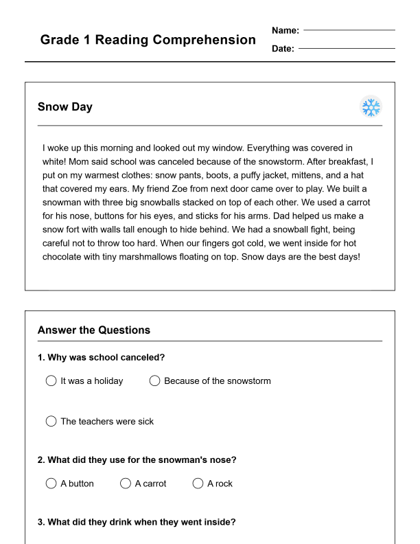 Grade 1 Reading Comprehension Workbook-Common Core