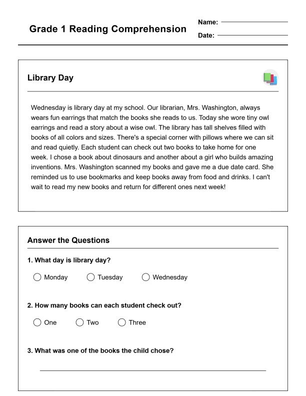 Grade 1 Reading Comprehension Workbook-Common Core