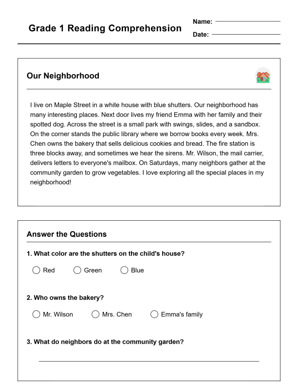 Grade 1 Reading Comprehension Workbook-Common Core