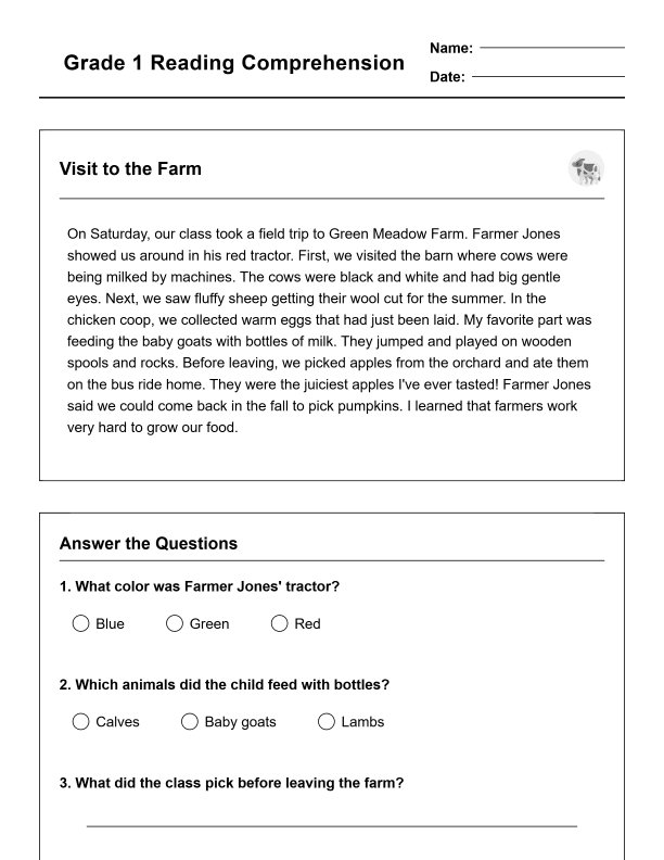 Grade 1 Reading Comprehension Workbook-Common Core