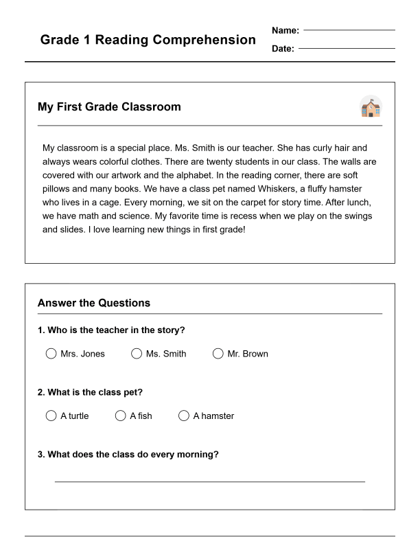 Grade 1 Reading Comprehension Workbook-Common Core