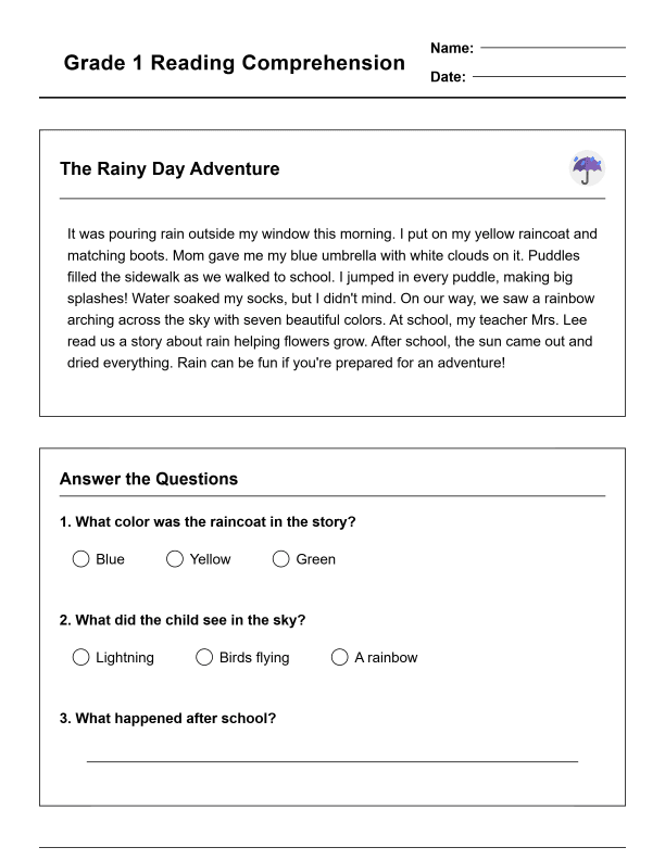 Grade 1 Reading Comprehension Workbook-Common Core