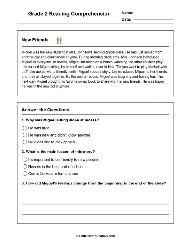 Grade 2 Reading Comprehension Workbook- Level 1