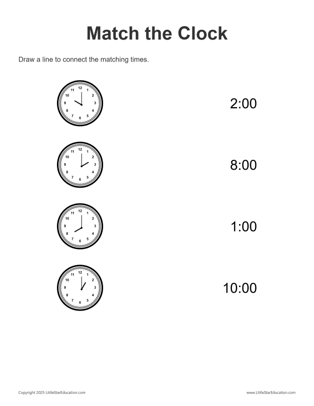Match the Clock: 12 Hour