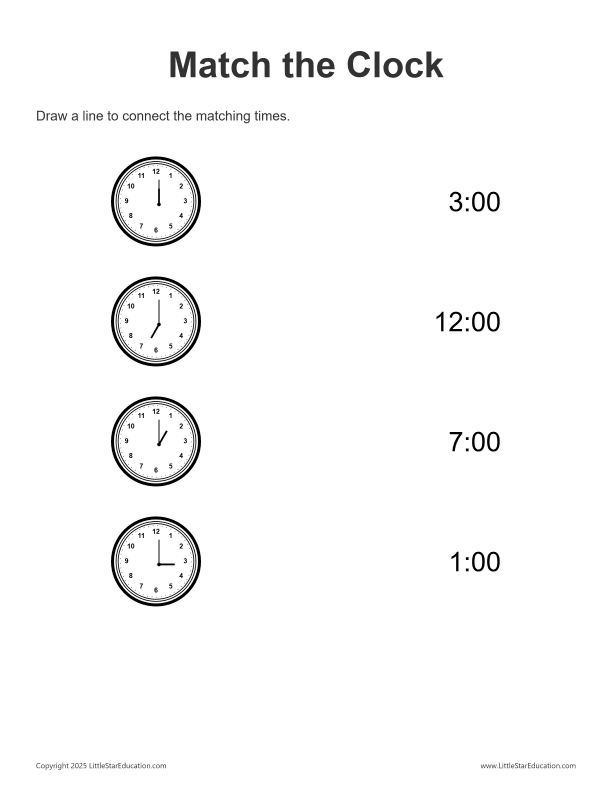 Match the Clock: 12 Hour