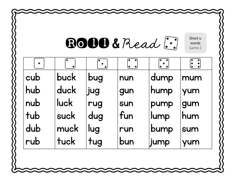 Roll and Read Short 'u' Sounds: Phonics Practice Games