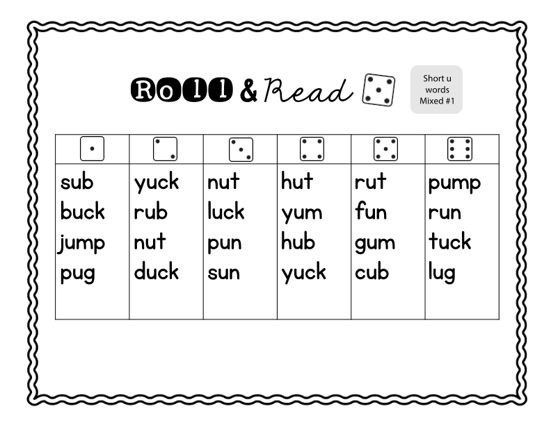 Roll and Read Short 'u' Sounds: Phonics Practice Games