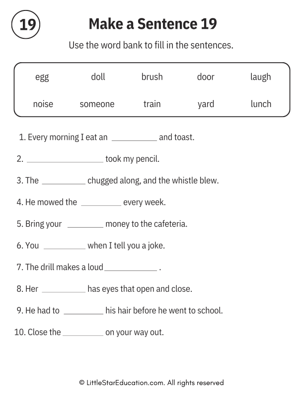 Sentence Building Word Bank Practice for Early Readers ELA