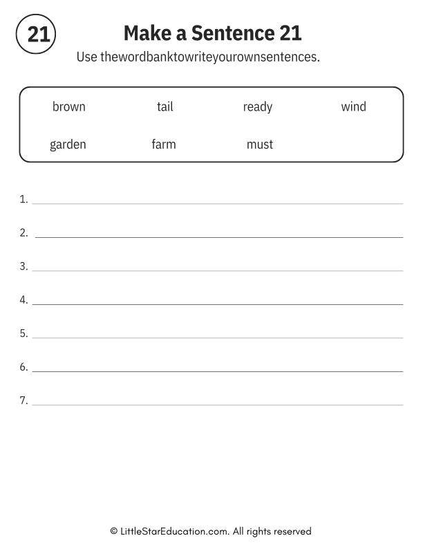 Sentence Building Word Bank Practice for Early Readers ELA
