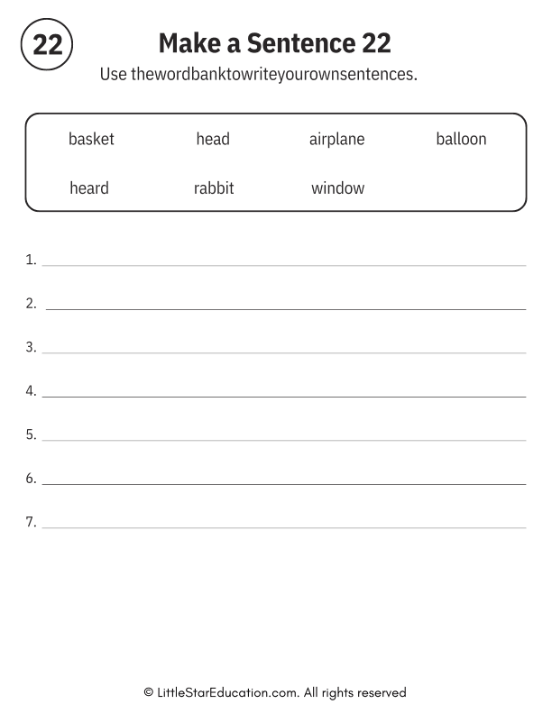 Sentence Building Word Bank Practice for Early Readers ELA