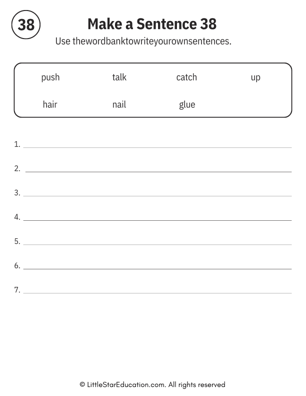 Sentence Building Word Bank Practice for Early Readers ELA