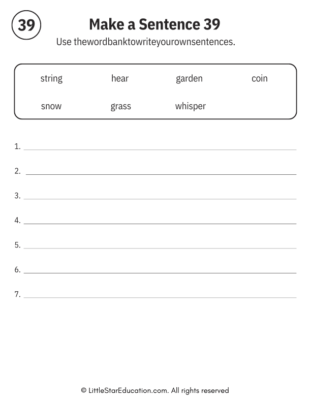 Sentence Building Word Bank Practice for Early Readers ELA