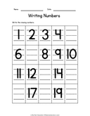 Writing Missing Numbers: 1-20 Math Worksheet for Kids thumbnail 3