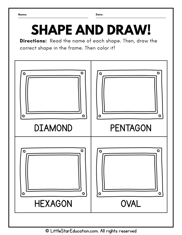 2D and 3D Shape Drawing Practice for First Grade Math