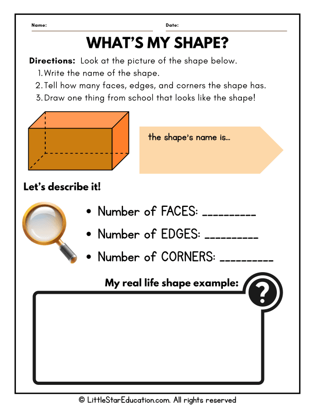 2D and 3D Shape Identification and Attributes for Early Math