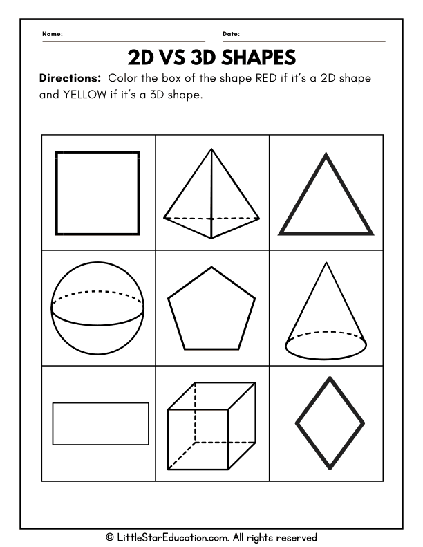 2D and 3D Shape Sorting for Kindergarten and First Grade Math