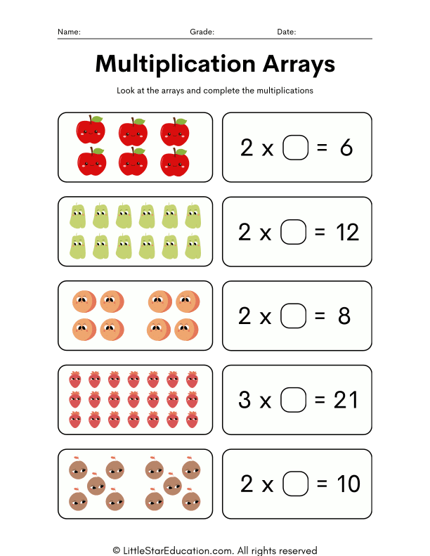 3rd Grade Multiplication with Arrays Worksheet