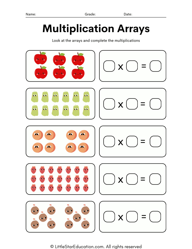 3rd Grade Multiplication with Arrays Worksheet