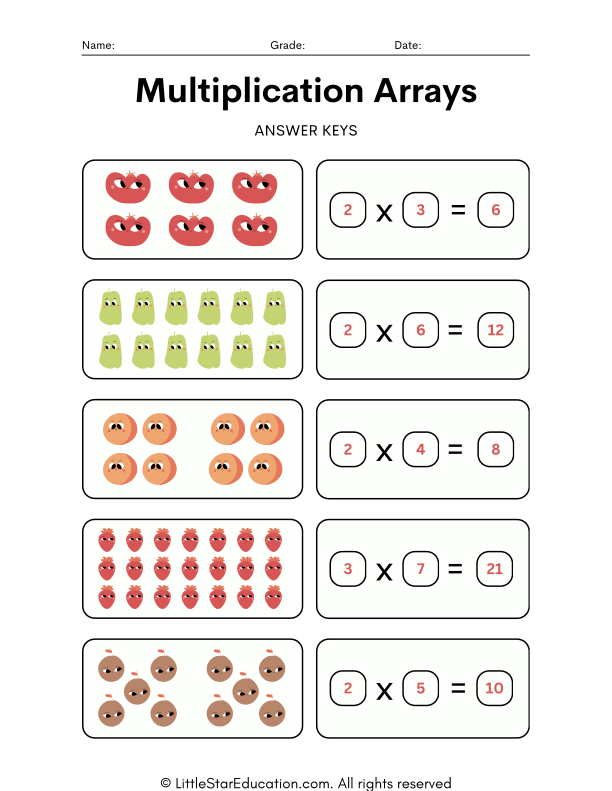 3rd Grade Multiplication with Arrays Worksheet