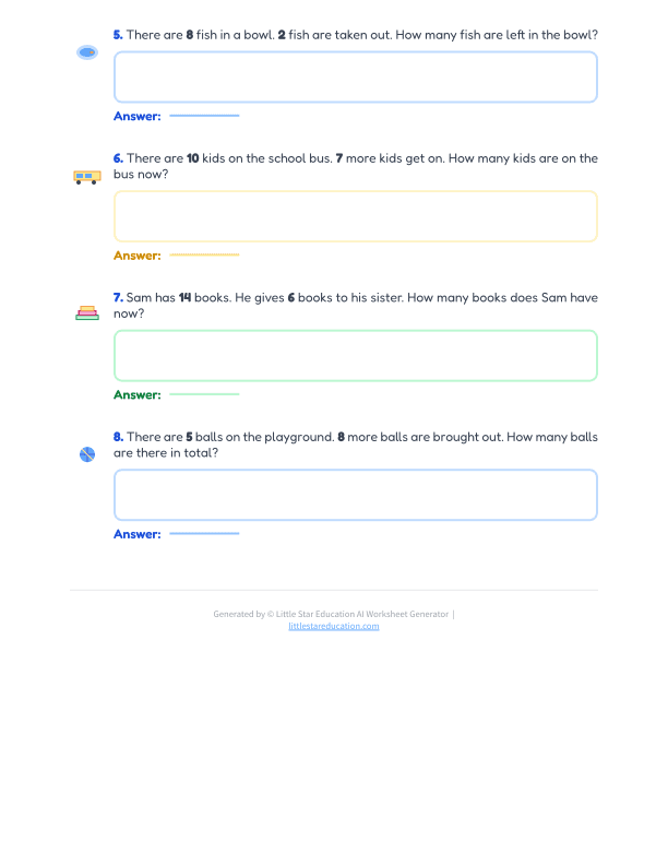 Addition and Subtraction Word Problems for 1st Grade Math