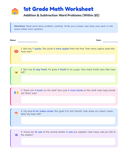 Addition and Subtraction Word Problems for First Grade Math thumbnail 1