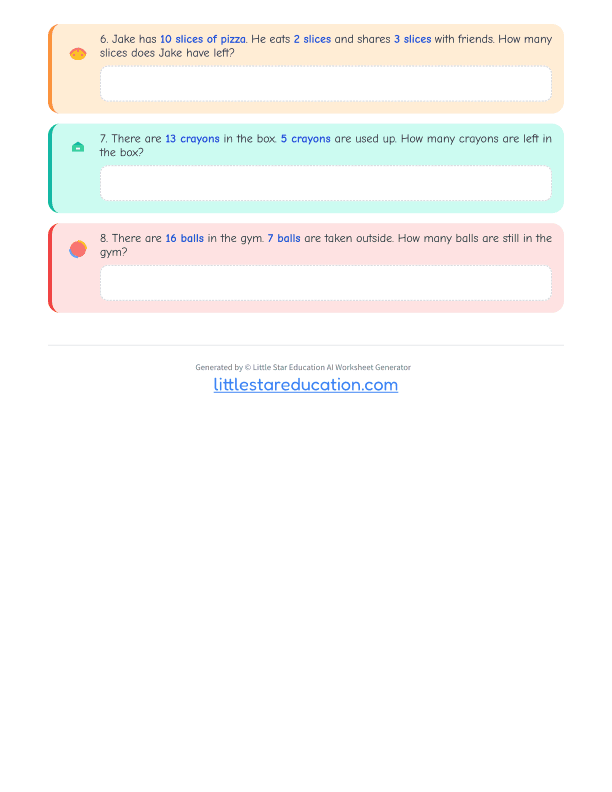 Addition and Subtraction Word Problems for First Grade Math