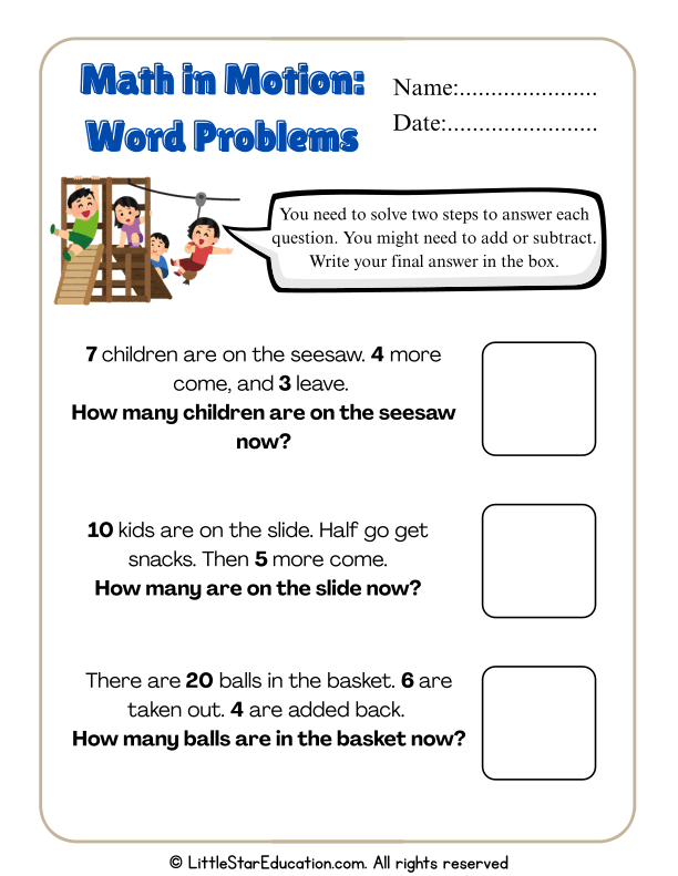 Addition and Subtraction Word Problems for Grades 1-2