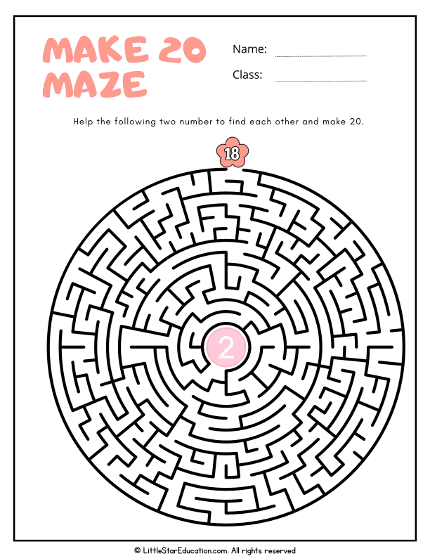 Addition Maze: Fun Make 20 Practice for First Grade Math