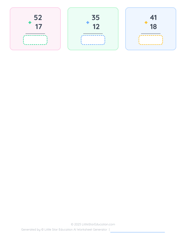 Addition Without Regrouping Practice for First Grade Math