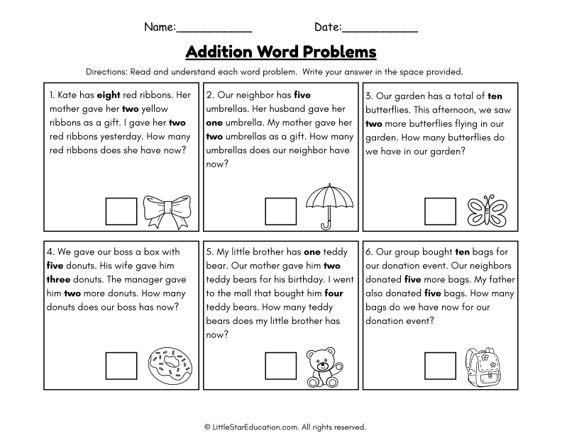 Addition Word Problems for Grade 1 Math Practice and Reasoning