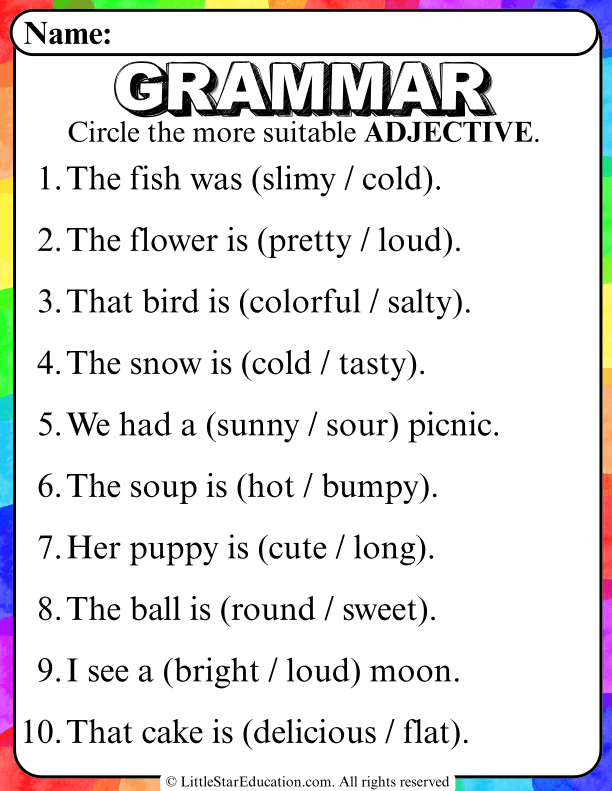Adjective Choice Practice: Selecting Better Describing Words for Grades 1-2